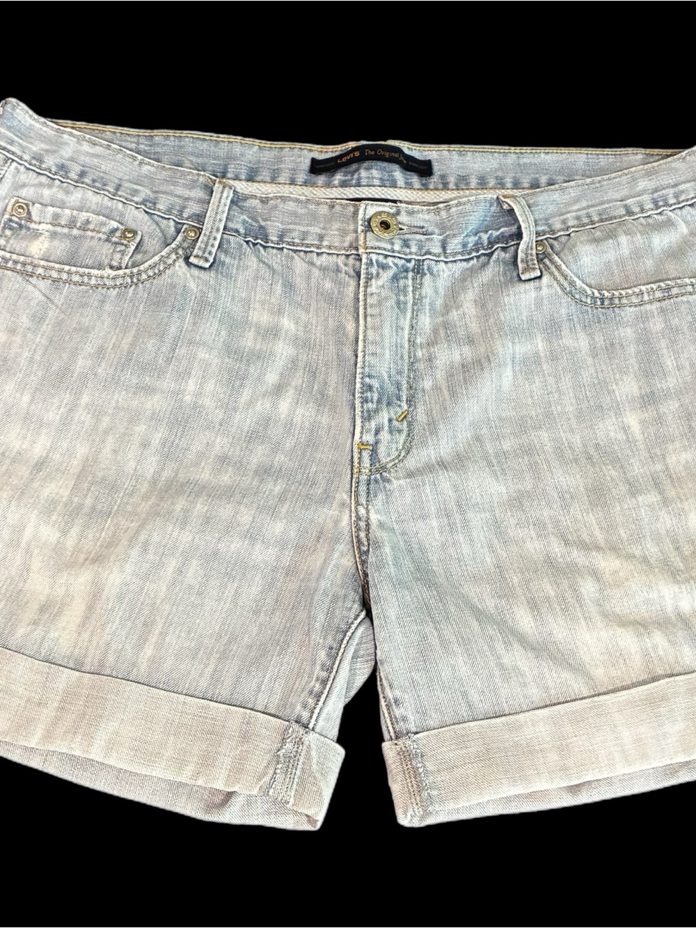 Levi's Boyfriend Light Blue Rolled Hem Denim Shorts, distressed, 12